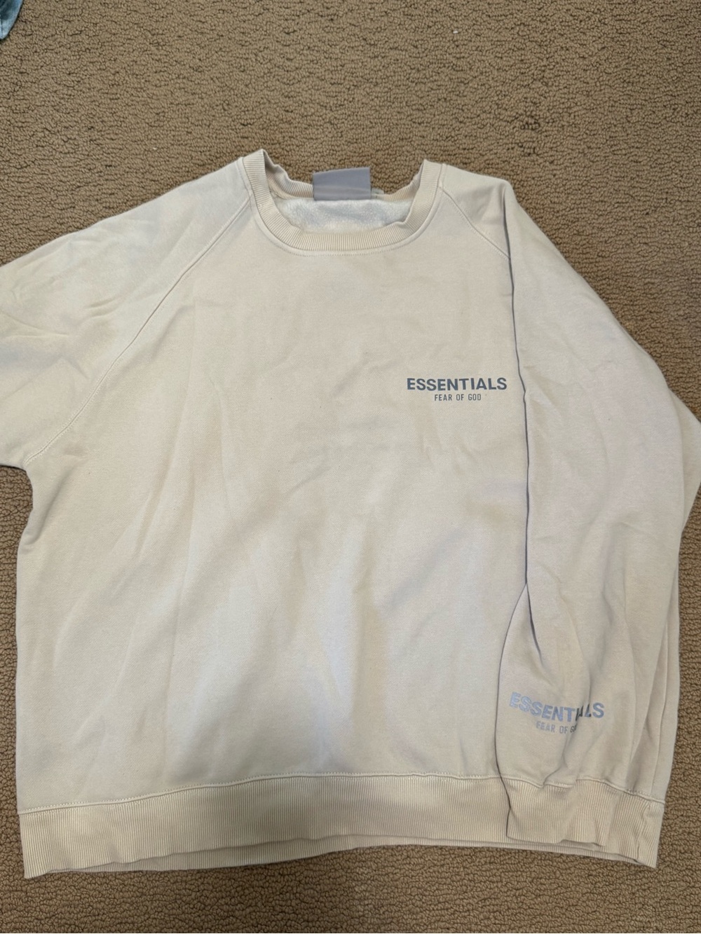 Fear of God ESSENTIALS Men’s Cream Crewneck Sweatshirt with Logo